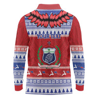 Personalised Toa Samoa Rugby Christmas Long Sleeve Polo Shirt Ula Fala Samoan Pattern Red LT14 - Polynesian Pride