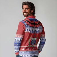 Personalised Toa Samoa Rugby Christmas Long Sleeve Polo Shirt Ula Fala Samoan Pattern Red LT14 - Polynesian Pride