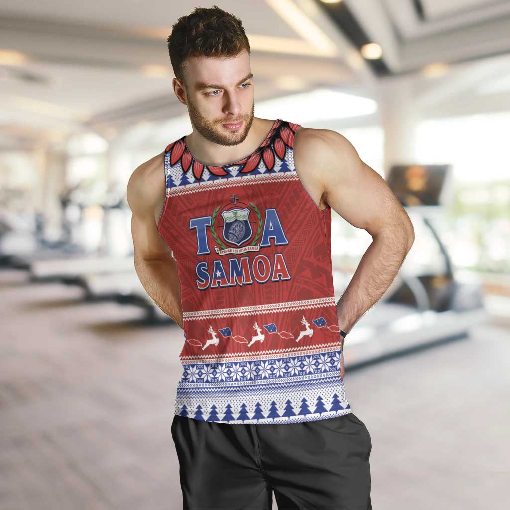 Personalised Toa Samoa Rugby Christmas Men Tank Top Ula Fala Samoan Pattern Red LT14 Red - Polynesian Pride