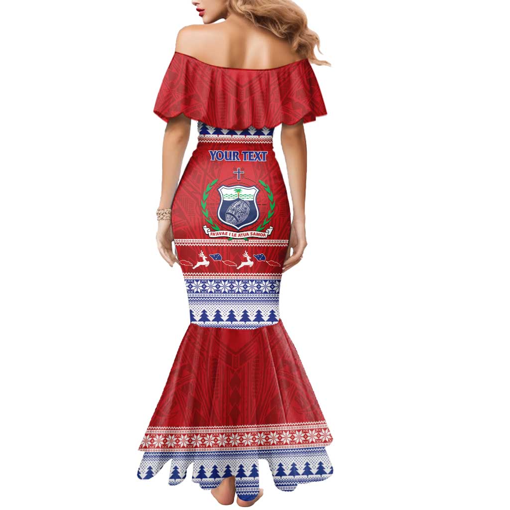 Personalised Toa Samoa Rugby Christmas Mermaid Dress Ula Fala Samoan Pattern Red LT14 - Polynesian Pride