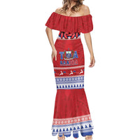 Personalised Toa Samoa Rugby Christmas Mermaid Dress Ula Fala Samoan Pattern Red LT14 - Polynesian Pride