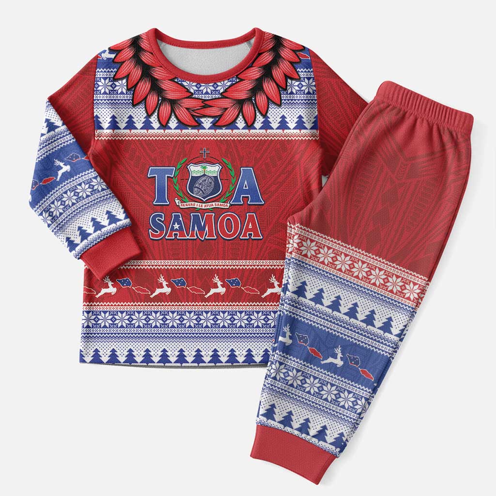 Personalised Toa Samoa Rugby Christmas Pajama Set Ula Fala Samoan Pattern Red LT14 Men Red - Polynesian Pride