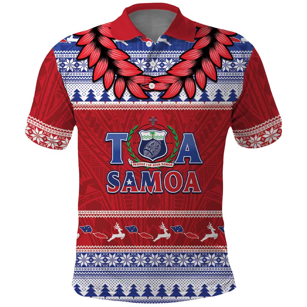 Personalised Toa Samoa Rugby Christmas Polo Shirt Ula Fala Samoan Pattern Red LT14 Red - Polynesian Pride