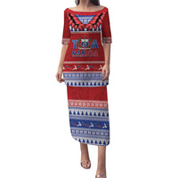 Personalised Toa Samoa Rugby Christmas Puletasi Ula Fala Samoan Pattern Red LT14 Long Dress Red - Polynesian Pride