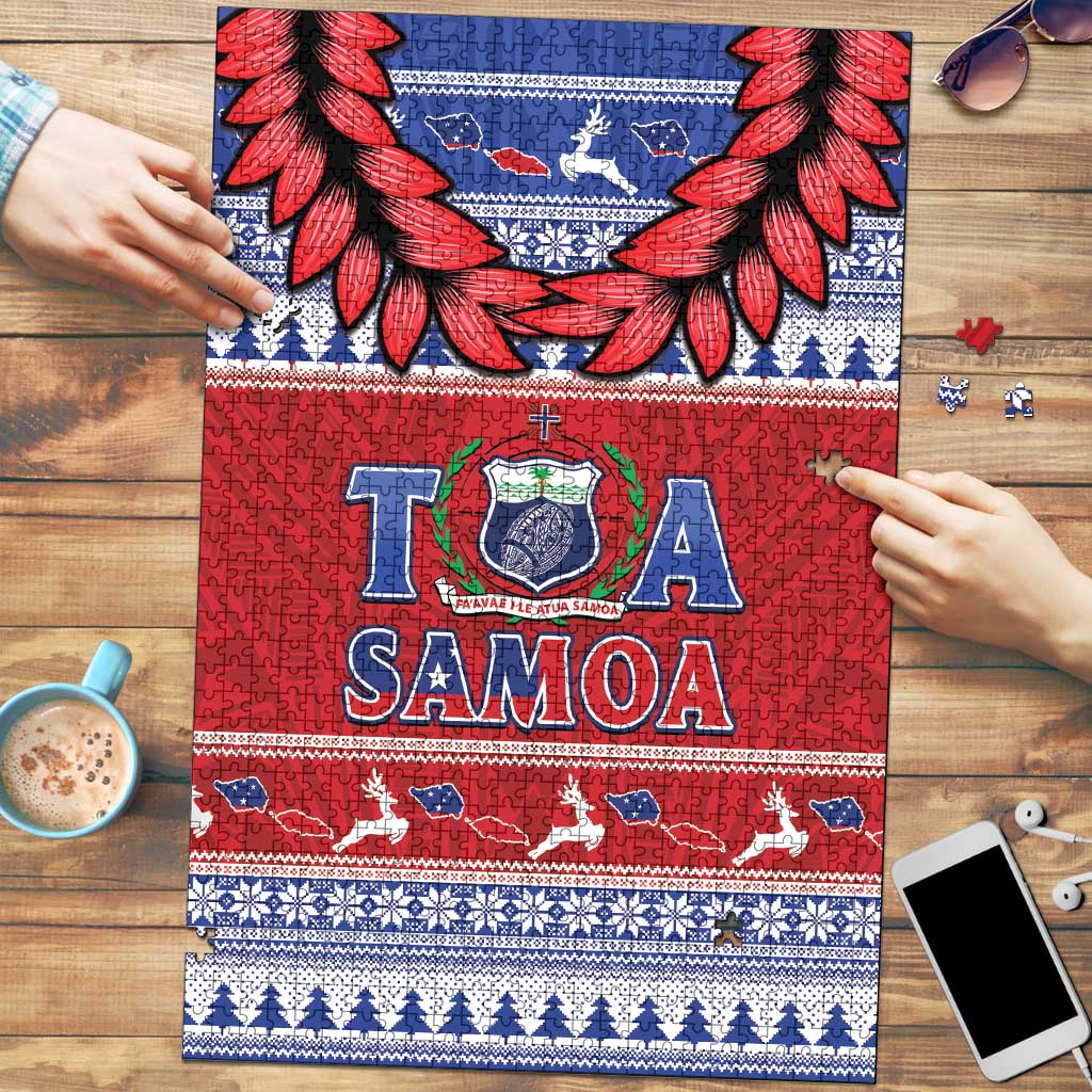 Toa Samoa Rugby Christmas Puzzle Ula Fala Samoan Pattern Red LT14 Red - Polynesian Pride