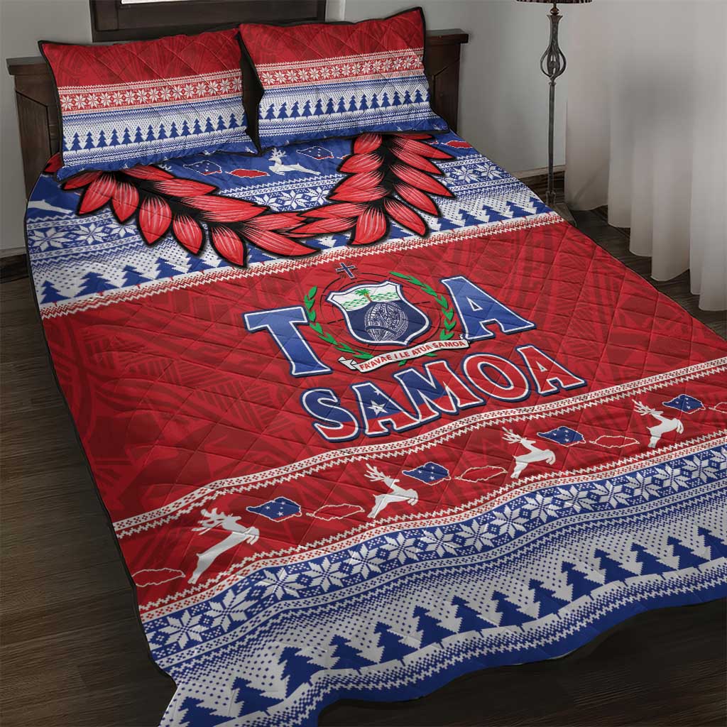 Toa Samoa Rugby Christmas Quilt Bed Set Ula Fala Samoan Pattern Red LT14 Red - Polynesian Pride