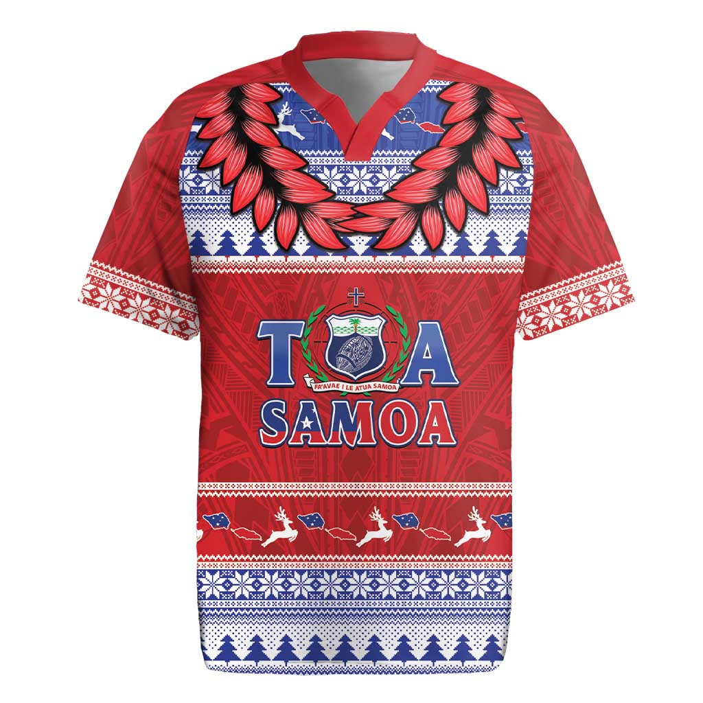 Personalised Toa Samoa Rugby Christmas Rugby Jersey Ula Fala Samoan Pattern Red LT14 Red - Polynesian Pride