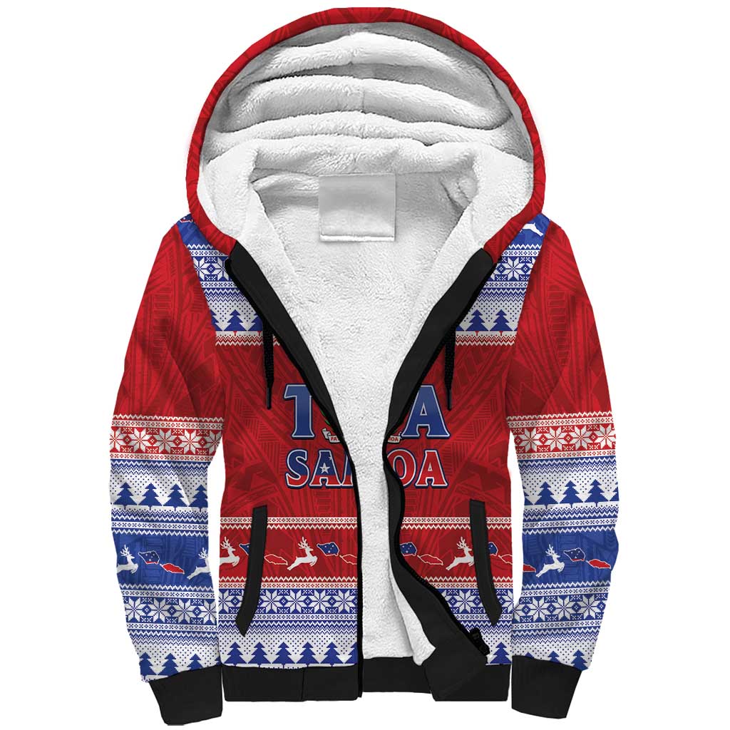 Personalised Toa Samoa Rugby Christmas Sherpa Hoodie Ula Fala Samoan Pattern Red LT14 Unisex Red - Polynesian Pride