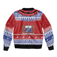 Personalised Toa Samoa Rugby Christmas Sleeve Zip Bomber Jacket Ula Fala Samoan Pattern Red LT14 - Polynesian Pride