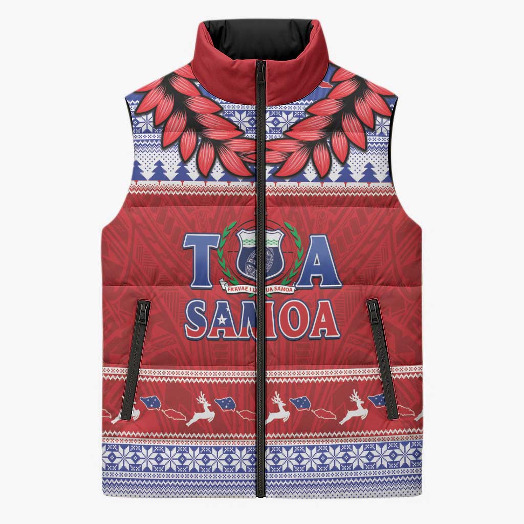 Personalised Toa Samoa Rugby Christmas Sleeveless Puffer Jacket Ula Fala Samoan Pattern Red LT14 Unisex Red - Polynesian Pride