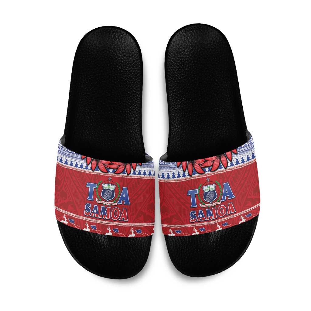 Toa Samoa Rugby Christmas Slide Sandals Ula Fala Samoan Pattern Red LT14 Red - Polynesian Pride