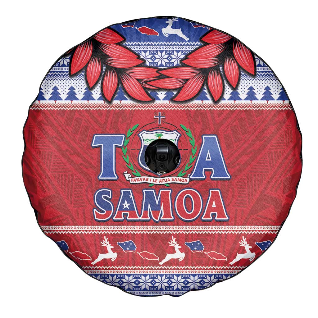 Toa Samoa Rugby Christmas Spare Tire Cover Ula Fala Samoan Pattern Red LT14 - Polynesian Pride