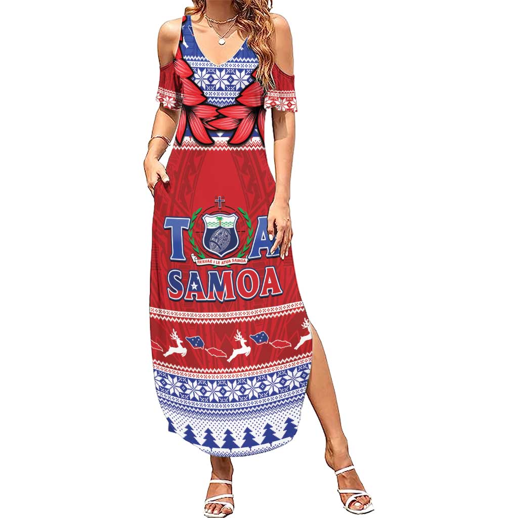 Personalised Toa Samoa Rugby Christmas Summer Maxi Dress Ula Fala Samoan Pattern Red LT14 Women Red - Polynesian Pride