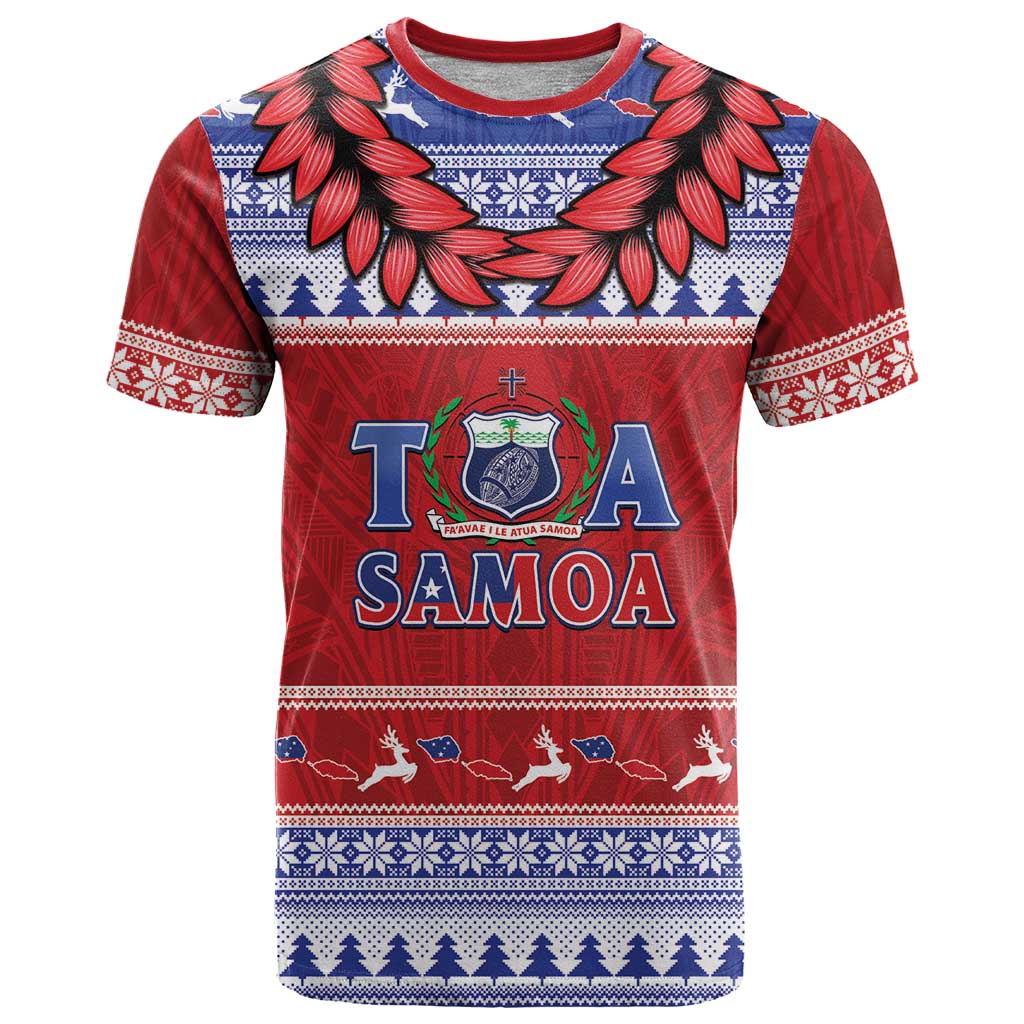 Personalised Toa Samoa Rugby Christmas T Shirt Ula Fala Samoan Pattern Red LT14 Red - Polynesian Pride
