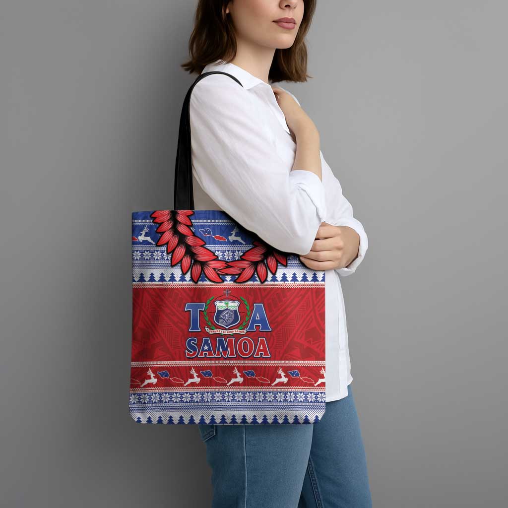 Toa Samoa Rugby Christmas Tote Bag Ula Fala Samoan Pattern Red LT14 - Polynesian Pride