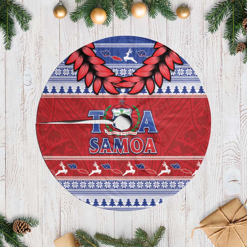Toa Samoa Rugby Christmas Tree Skirt Ula Fala Samoan Pattern Red LT14 Casual Red - Polynesian Pride