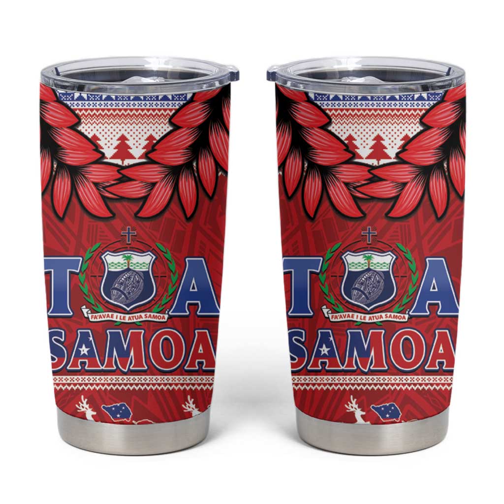 Toa Samoa Rugby Christmas Tumbler Cup Ula Fala Samoan Pattern Red LT14 Red - Polynesian Pride