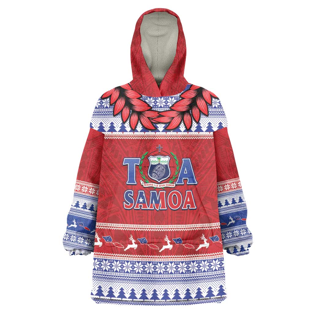 Personalised Toa Samoa Rugby Christmas Wearable Blanket Hoodie Ula Fala Samoan Pattern Red LT14 One Size Red - Polynesian Pride