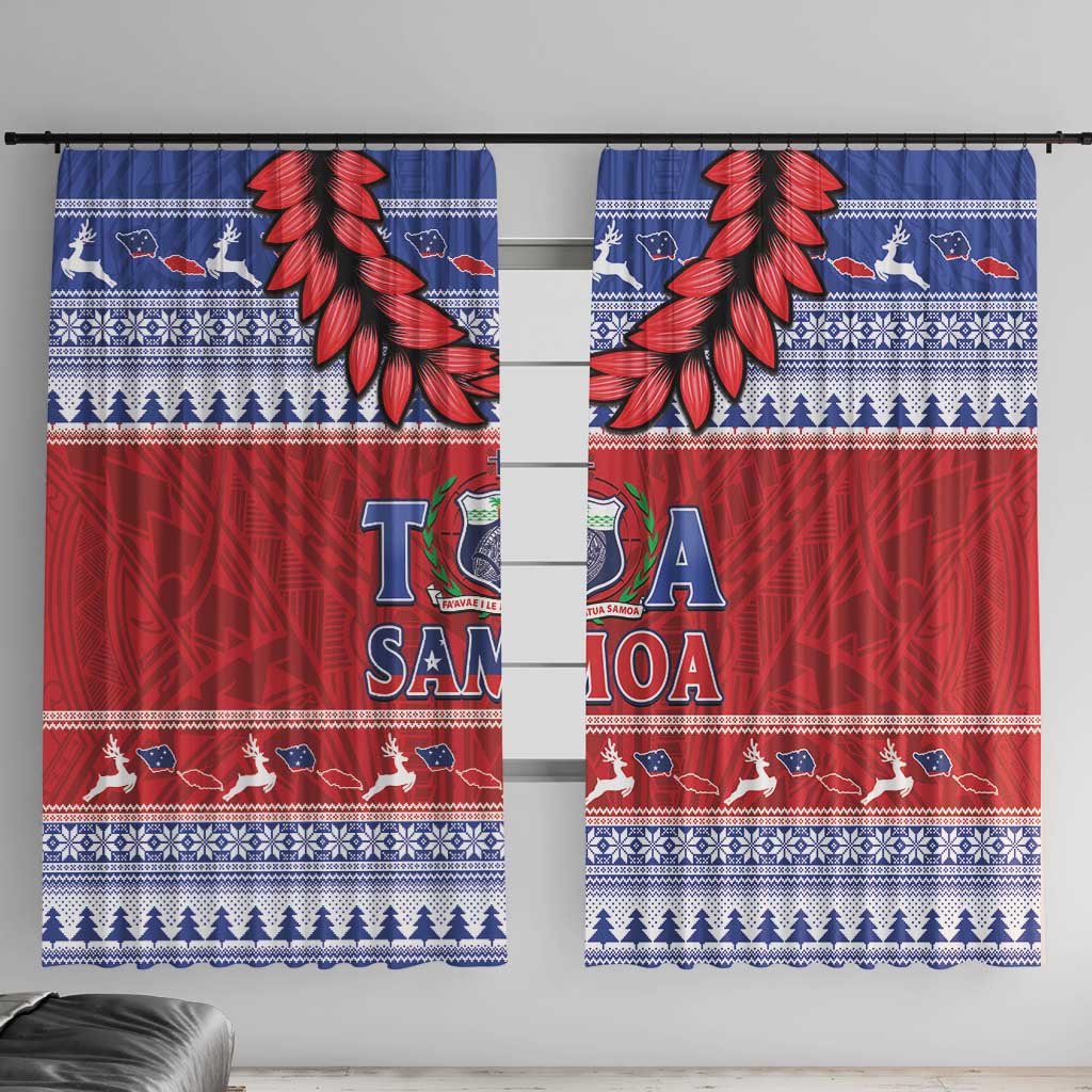 Toa Samoa Rugby Christmas Window Curtain Ula Fala Samoan Pattern Red LT14 With Hooks Red - Polynesian Pride