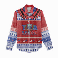 Personalised Toa Samoa Rugby Christmas Women Casual Shirt Ula Fala Samoan Pattern Red LT14 - Polynesian Pride