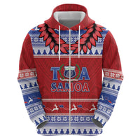 Personalised Toa Samoa Rugby Christmas Zip Hoodie Ula Fala Samoan Pattern Red LT14 - Polynesian Pride