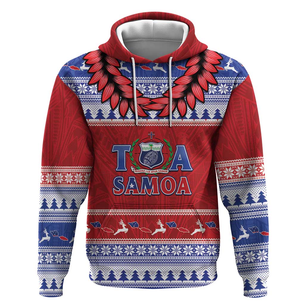 Personalised Toa Samoa Rugby Christmas Zip Hoodie Ula Fala Samoan Pattern Red LT14 Pullover Hoodie Red - Polynesian Pride