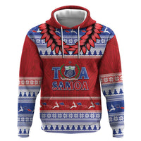 Personalised Toa Samoa Rugby Christmas Zip Hoodie Ula Fala Samoan Pattern Red LT14 Pullover Hoodie Red - Polynesian Pride