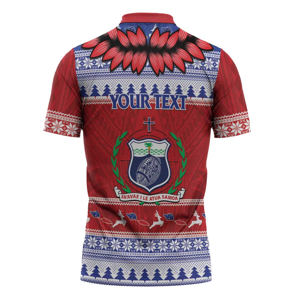 Personalised Toa Samoa Rugby Christmas Zipper Polo Shirt Ula Fala Samoan Pattern Red LT14 - Polynesian Pride