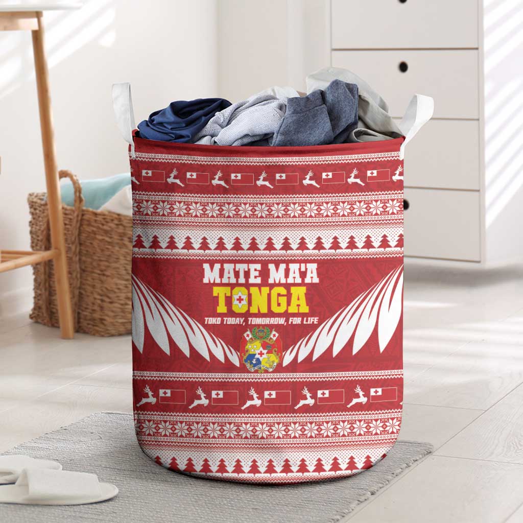 Tonga Rugby Christmas Laundry Basket Mate Maa Tonga Ngatu Pattern LT14 Red - Polynesian Pride