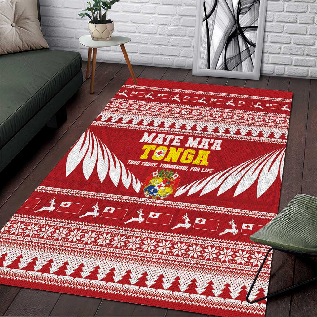 Tonga Rugby Christmas Area Rug Mate Maa Tonga Ngatu Pattern LT14 Red - Polynesian Pride