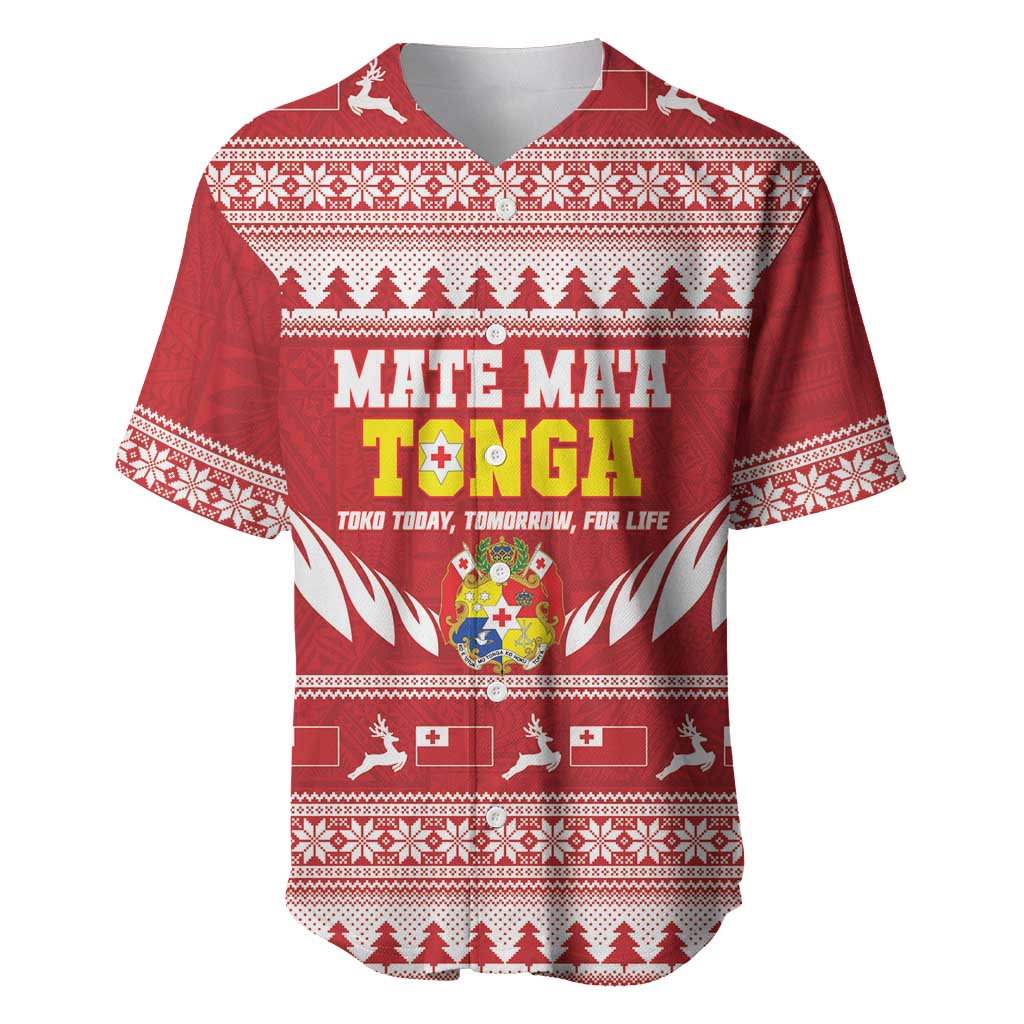Personalised Tonga Rugby Christmas Baseball Jersey Mate Maa Tonga Ngatu Pattern LT14 Red - Polynesian Pride