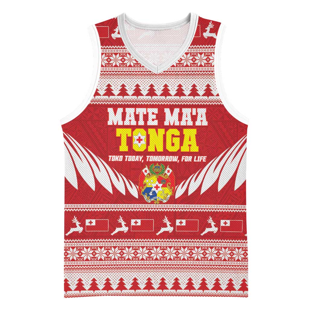 Personalised Tonga Rugby Christmas Basketball Jersey Mate Maa Tonga Ngatu Pattern LT14 Unisex Red - Polynesian Pride