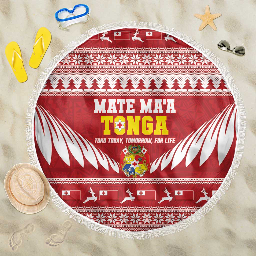 Tonga Rugby Christmas Beach Blanket Mate Maa Tonga Ngatu Pattern LT14 One Size 150cm Red - Polynesian Pride