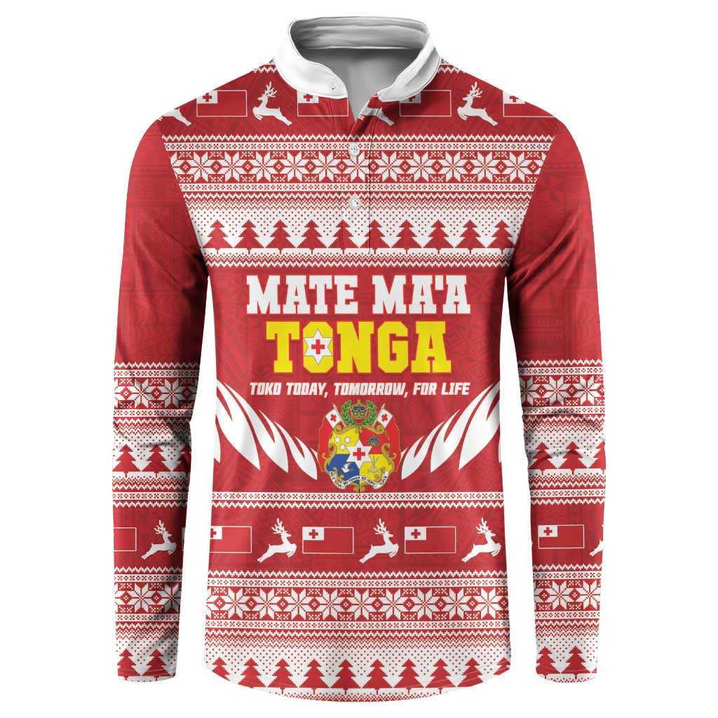 Personalised Tonga Rugby Christmas Button Sweatshirt Mate Maa Tonga Ngatu Pattern LT14 Red - Polynesian Pride