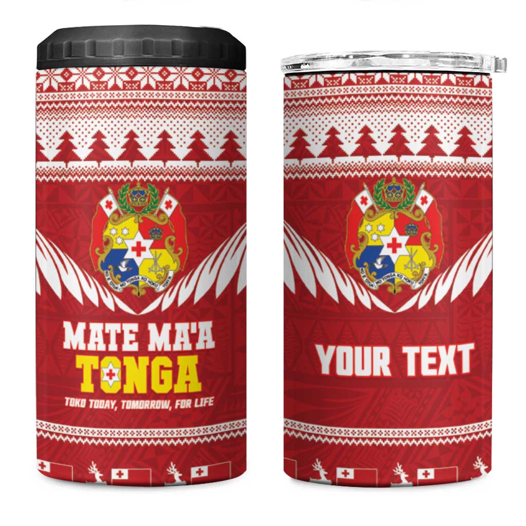 Personalised Tonga Rugby Christmas 4 in 1 Can Cooler Tumbler Mate Maa Tonga Ngatu Pattern LT14 One Size: 16 oz Red - Polynesian Pride