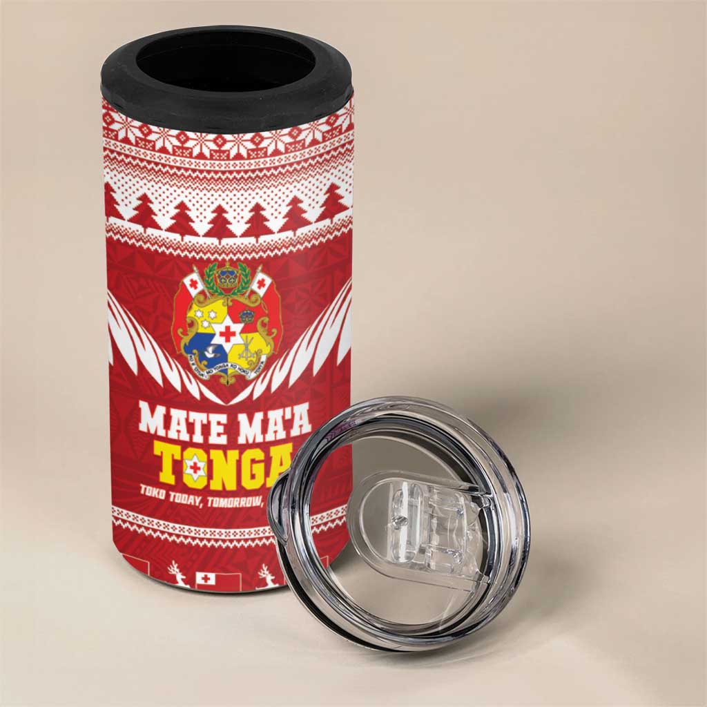 Personalised Tonga Rugby Christmas 4 in 1 Can Cooler Tumbler Mate Maa Tonga Ngatu Pattern LT14 - Polynesian Pride
