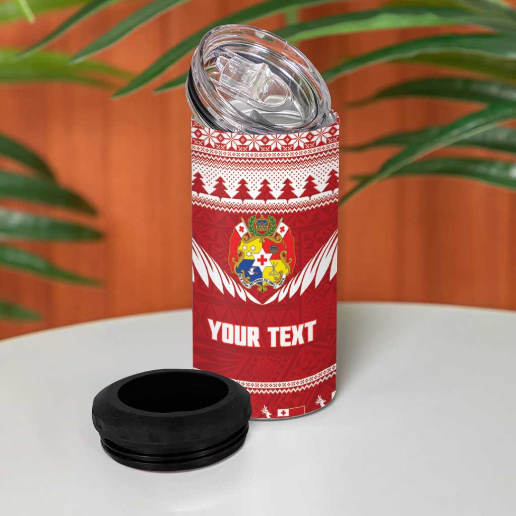 Personalised Tonga Rugby Christmas 4 in 1 Can Cooler Tumbler Mate Maa Tonga Ngatu Pattern LT14 - Polynesian Pride