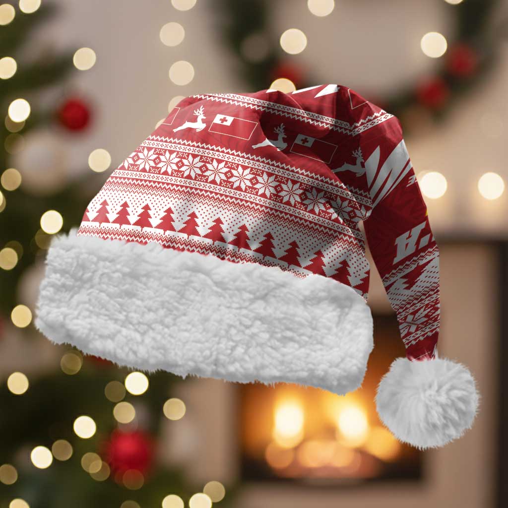 Tonga Rugby Christmas Santa Hat Mate Maa Tonga Ngatu Pattern LT14 With Fur Red - Polynesian Pride