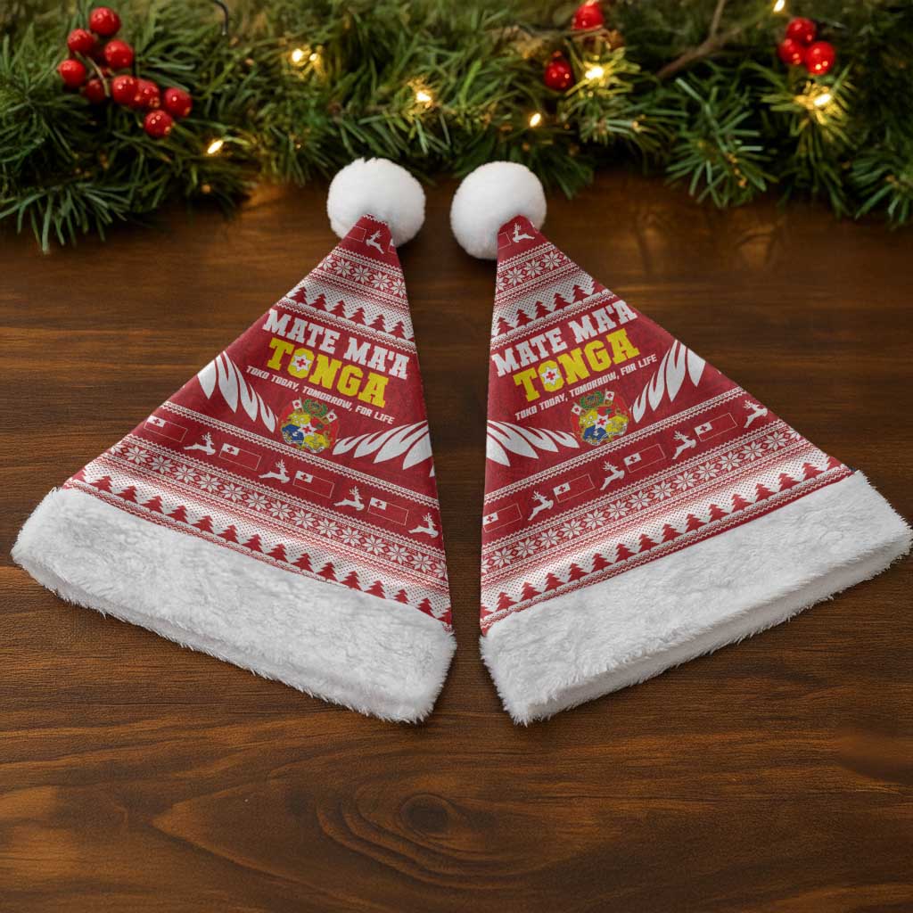 Tonga Rugby Christmas Santa Hat Mate Maa Tonga Ngatu Pattern LT14 - Polynesian Pride