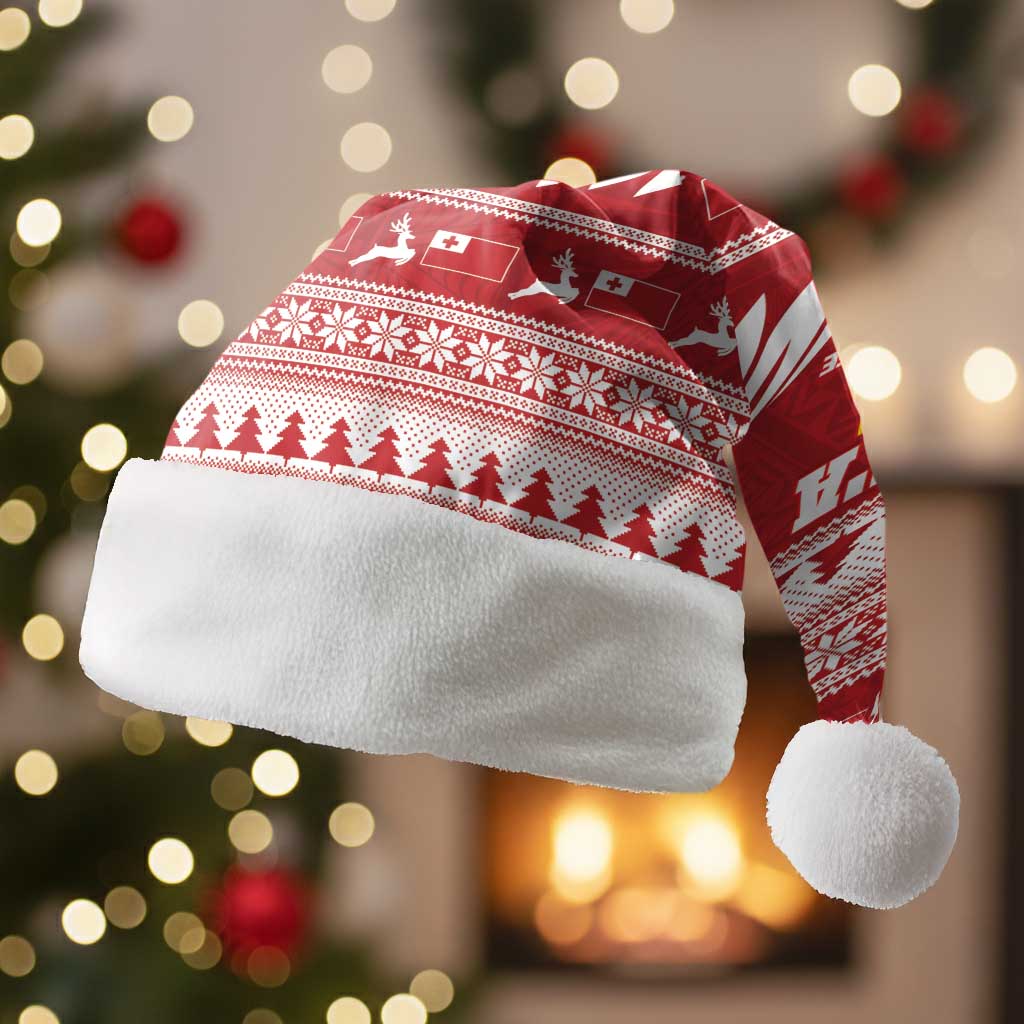 Tonga Rugby Christmas Santa Hat Mate Maa Tonga Ngatu Pattern LT14 Without Fur Red - Polynesian Pride