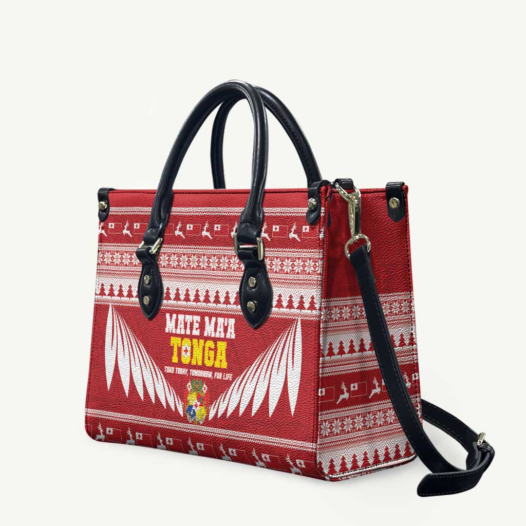 Tonga Rugby Christmas Leather Bag Mate Maa Tonga Ngatu Pattern LT14 Red - Polynesian Pride