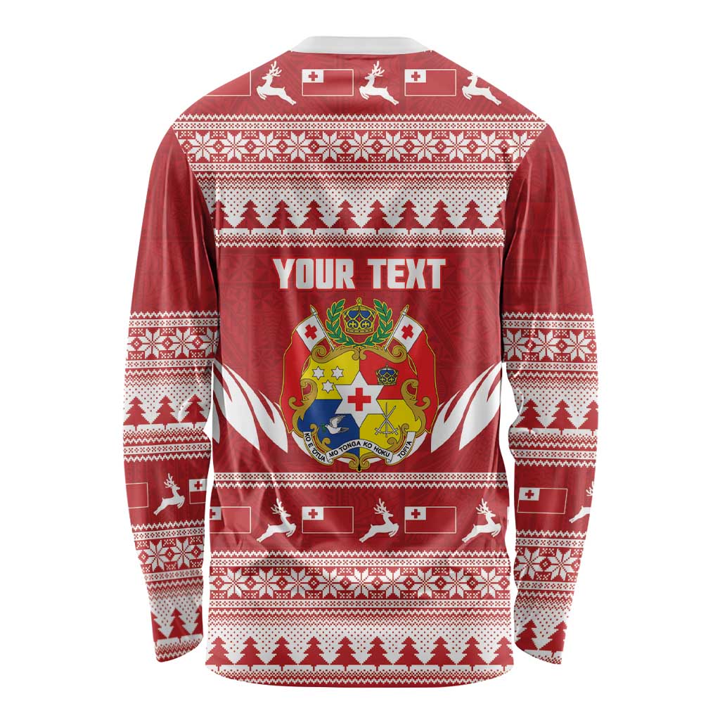 Personalised Tonga Rugby Christmas Long Sleeve Shirt Mate Maa Tonga Ngatu Pattern LT14 - Polynesian Pride