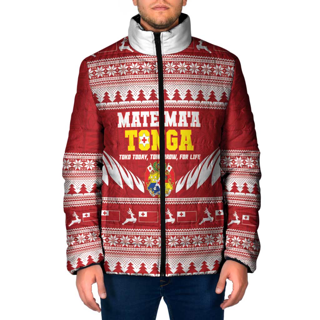Personalised Tonga Rugby Christmas Padded Jacket Mate Maa Tonga Ngatu Pattern LT14 Men Red - Polynesian Pride