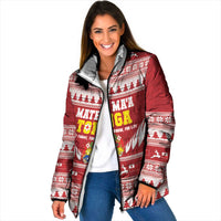 Personalised Tonga Rugby Christmas Padded Jacket Mate Maa Tonga Ngatu Pattern LT14 Women Red - Polynesian Pride