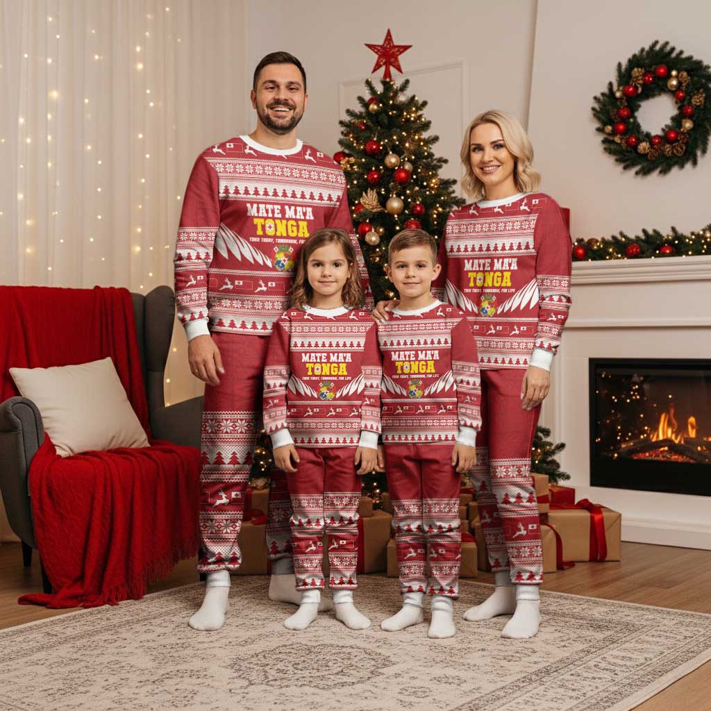 Personalised Tonga Rugby Christmas Pajama Set Mate Maa Tonga Ngatu Pattern LT14 - Polynesian Pride