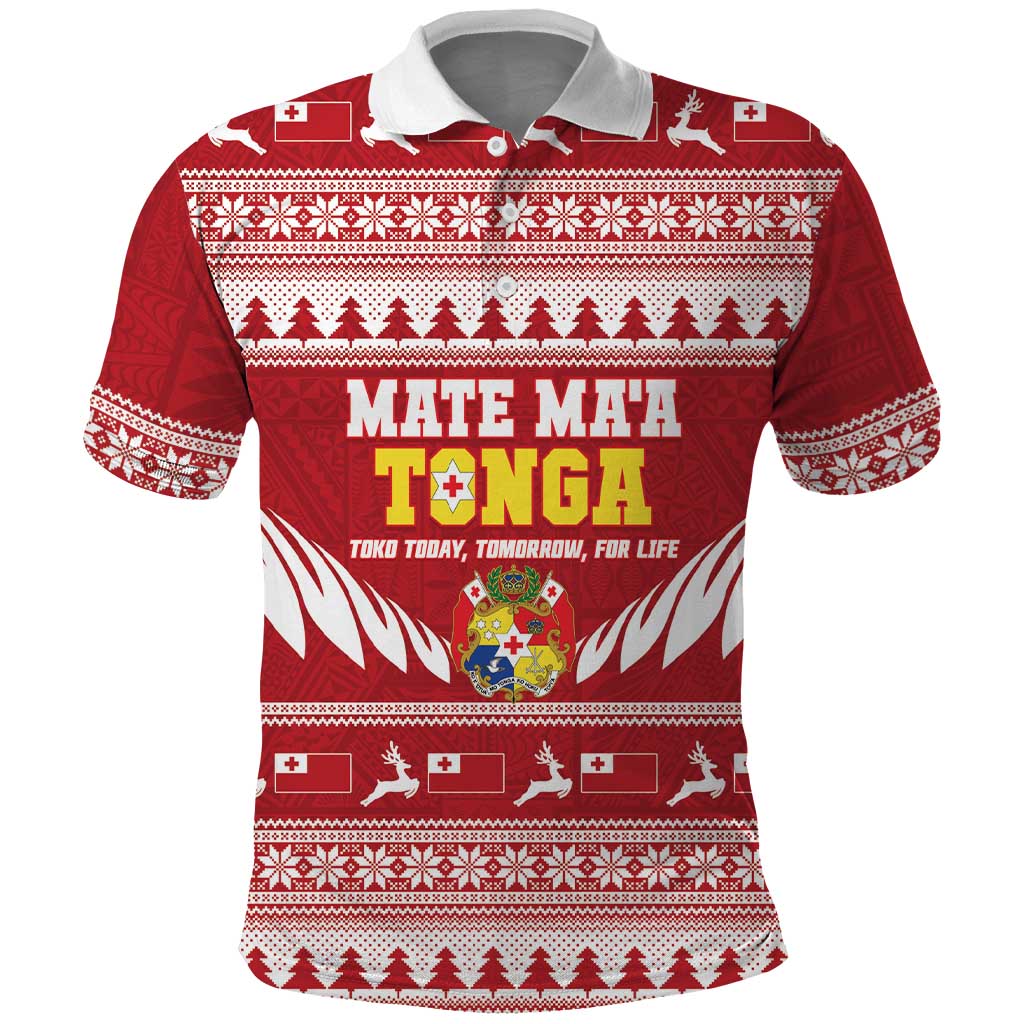Personalised Tonga Rugby Christmas Polo Shirt Mate Maa Tonga Ngatu Pattern LT14 Red - Polynesian Pride