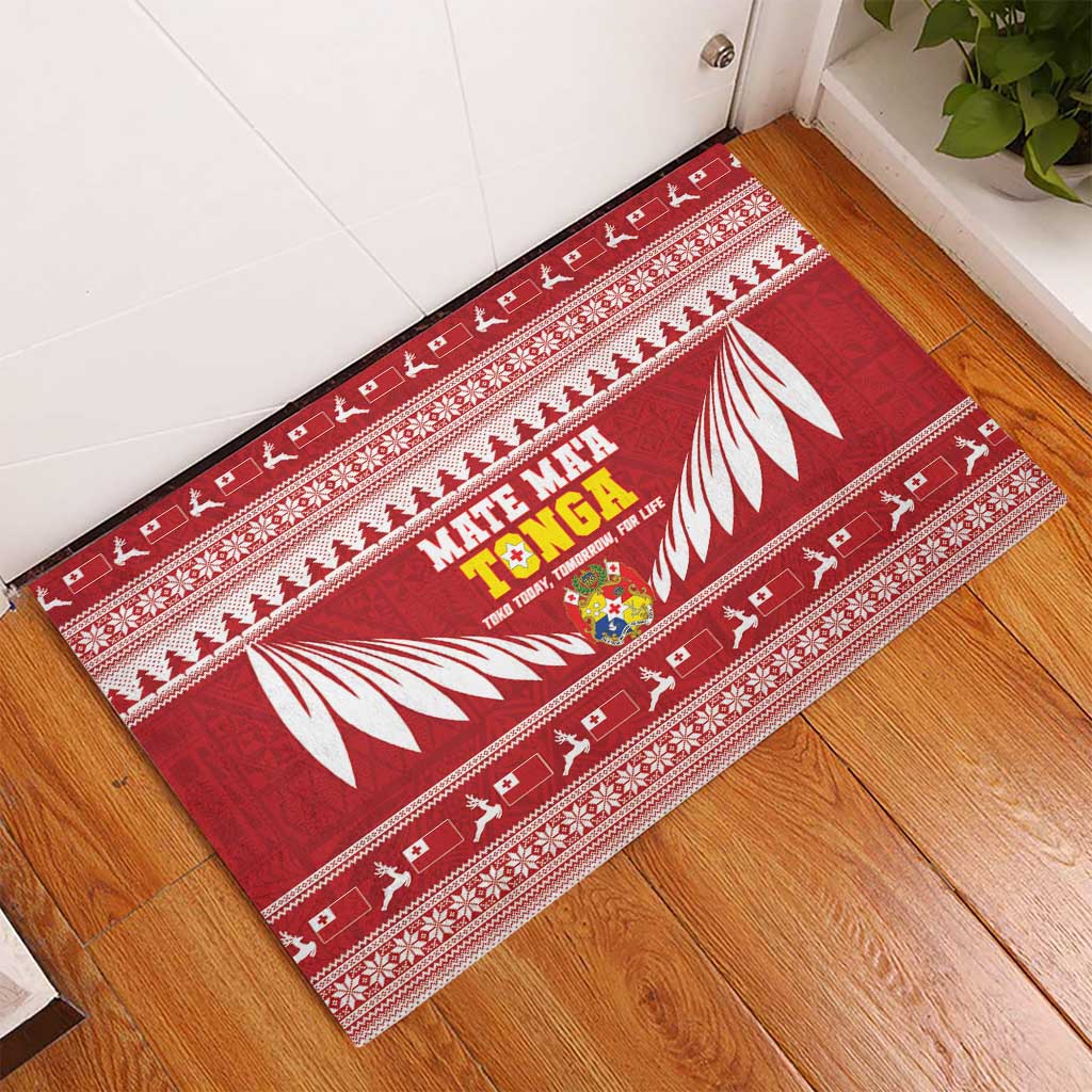 Tonga Rugby Christmas Rubber Doormat Mate Maa Tonga Ngatu Pattern LT14 - Polynesian Pride