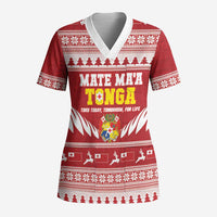 Personalised Tonga Rugby Christmas Scrub Top Mate Maa Tonga Ngatu Pattern LT14 Adult Red - Polynesian Pride