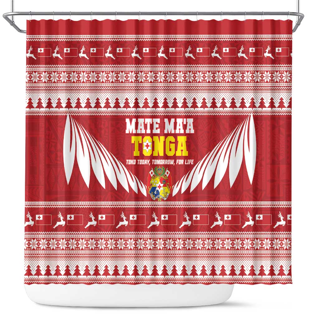 Tonga Rugby Christmas Shower Curtain Mate Maa Tonga Ngatu Pattern LT14 Red - Polynesian Pride
