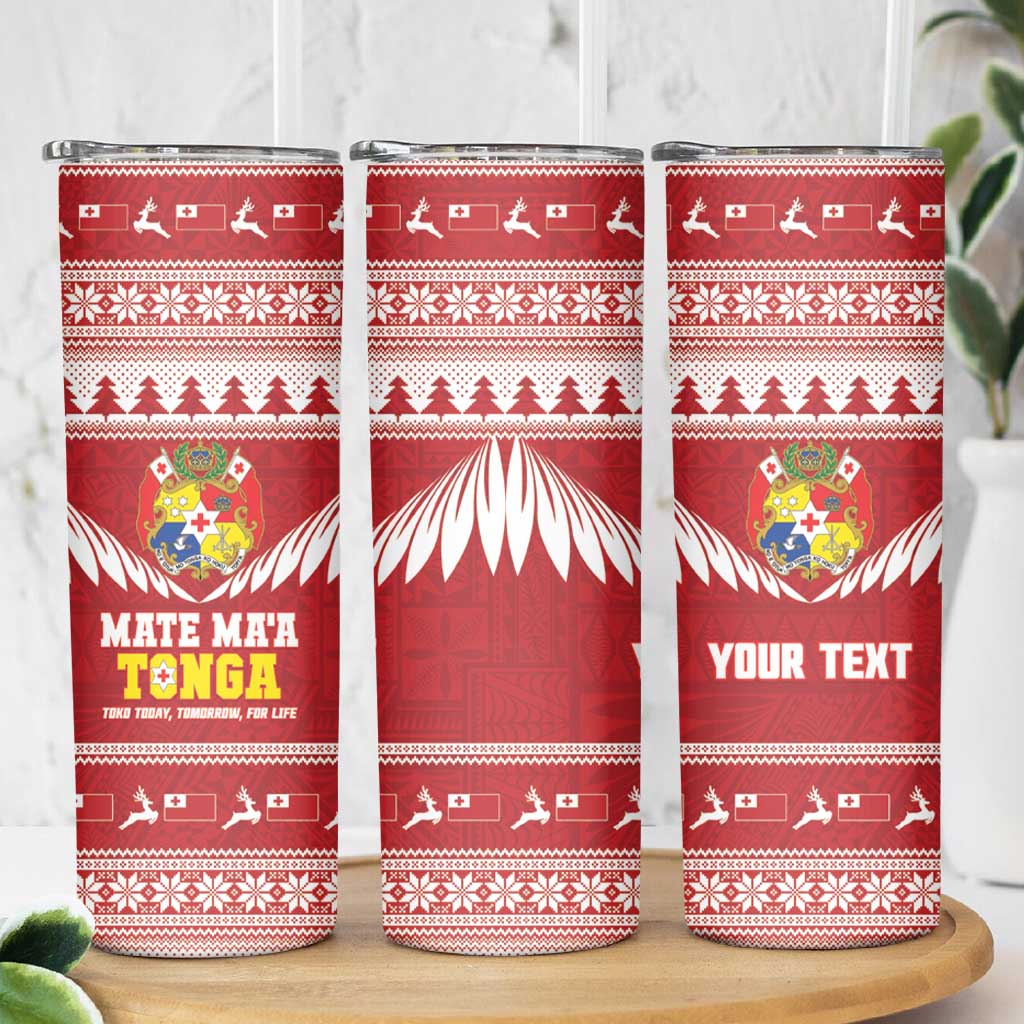 Personalised Tonga Rugby Christmas Skinny Tumbler Mate Maa Tonga Ngatu Pattern LT14 - Polynesian Pride